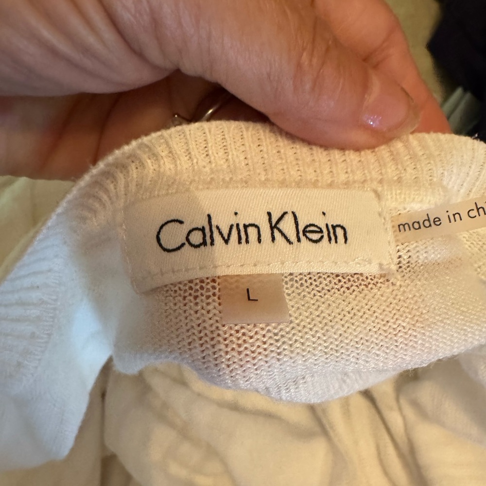 Calvin Klein White Waterfall Cardigan Sweater Lightweight Knit - Picture 6 of 7